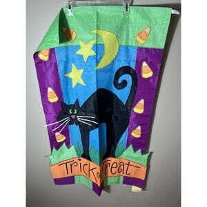 Halloween Garden Yard Flag Trick Or Treat Black Cat 27 X 22